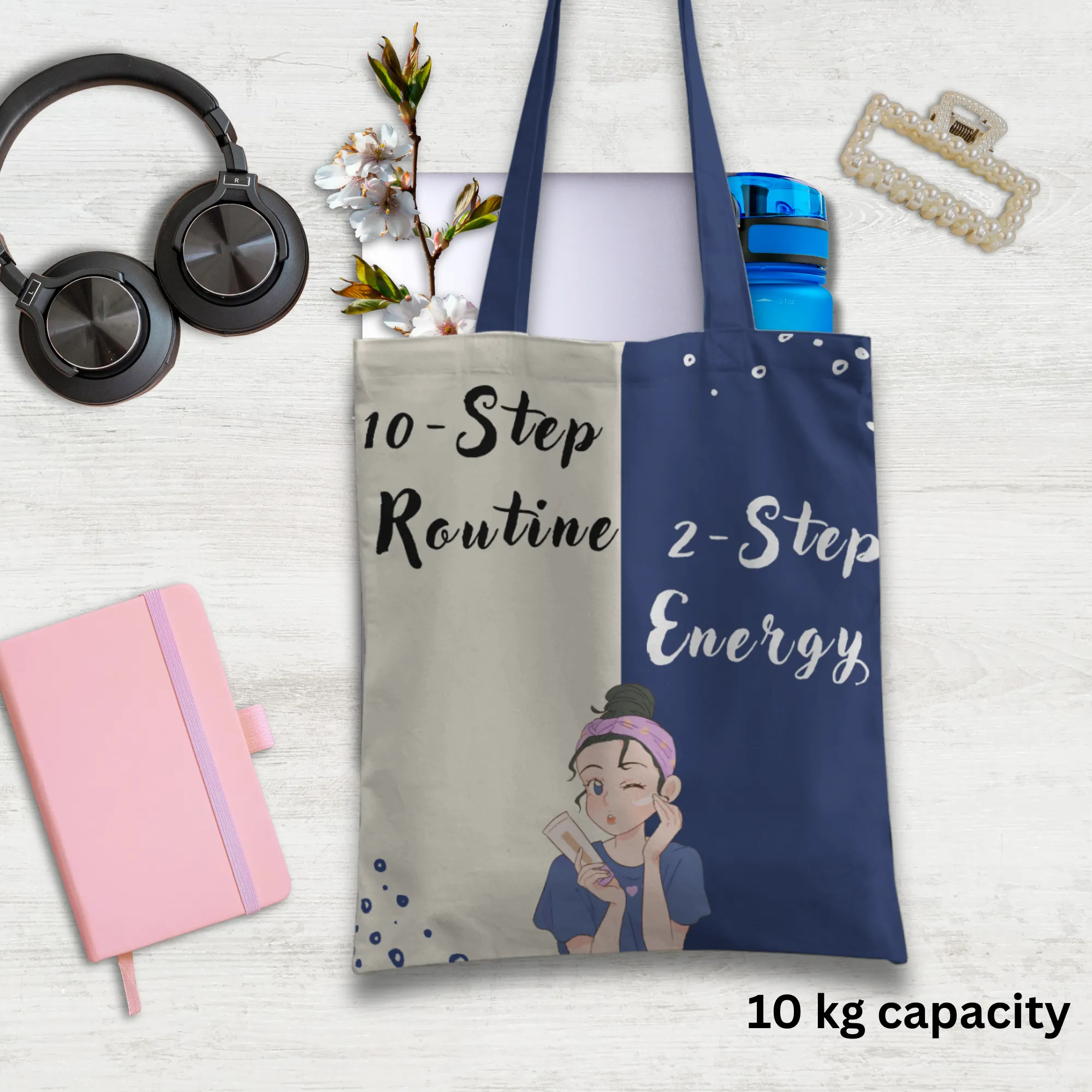 10 Step Routine, 2 Step Effort : Skin Care Tote Bag with Zipper