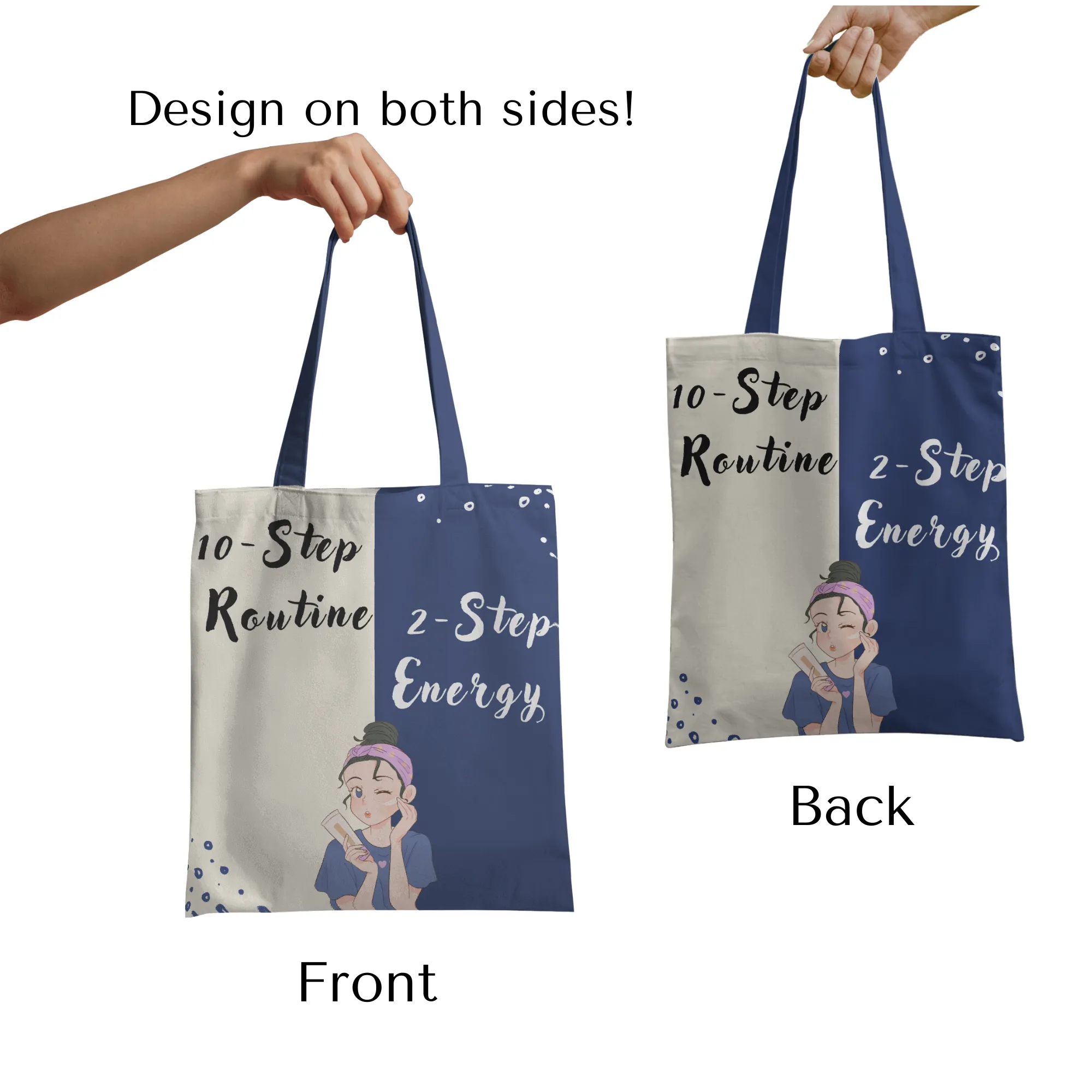 10 Step Routine, 2 Step Effort : Skin Care Tote Bag with Zipper