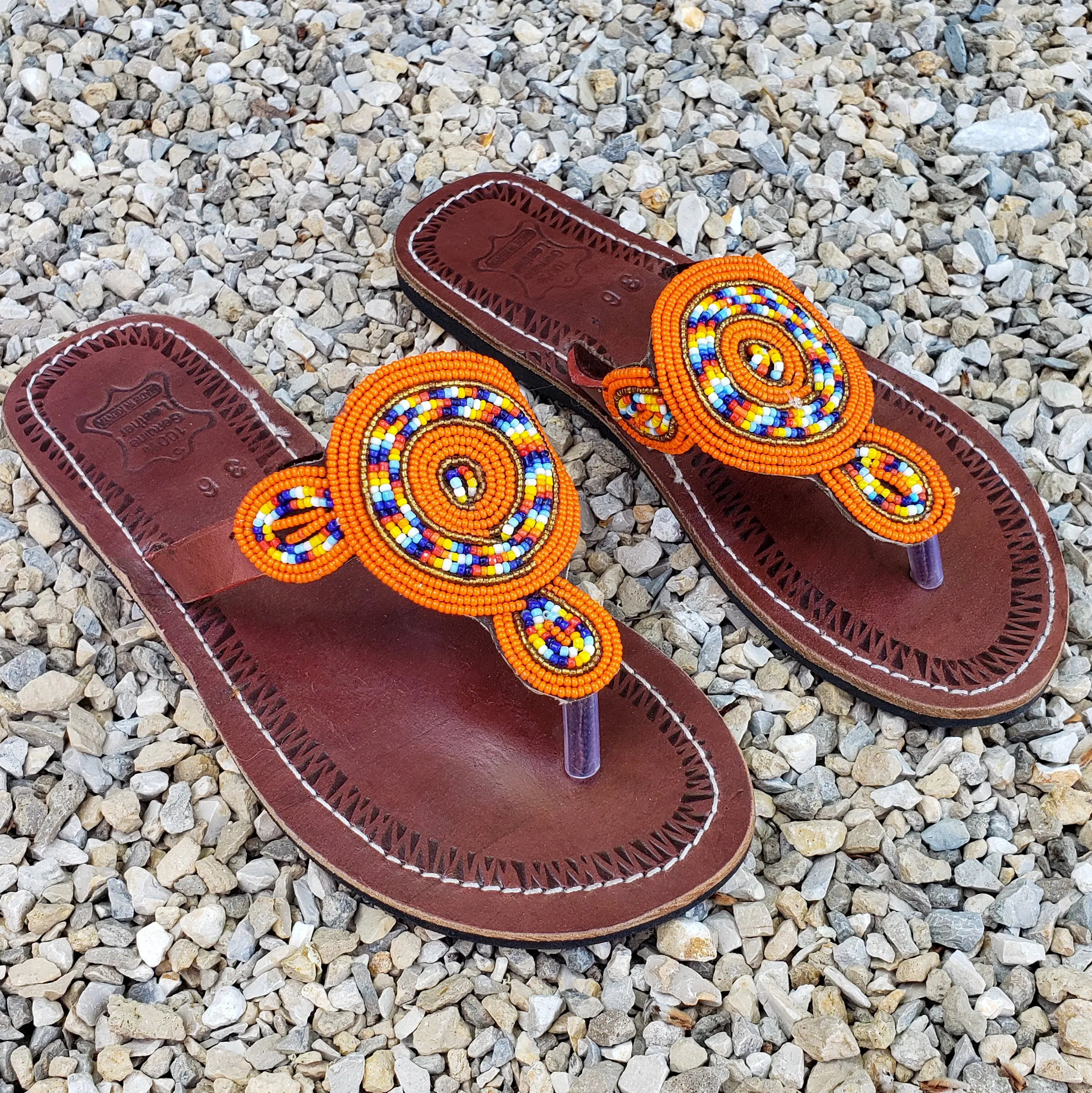 African Beaded Leather Sandals:  EU 36 ( US 5-6 )  Bright, Bold Patterns