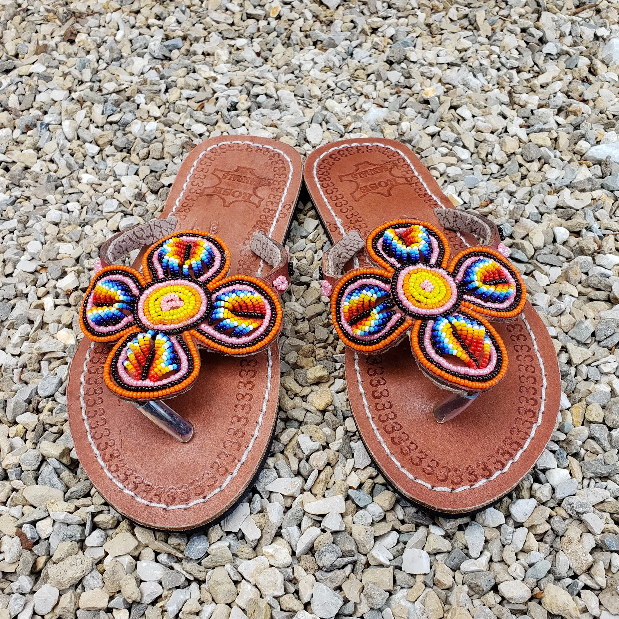 African Beaded Leather Sandals:  EU 37 ( US 6-7 ) Bright, Bold Patterns