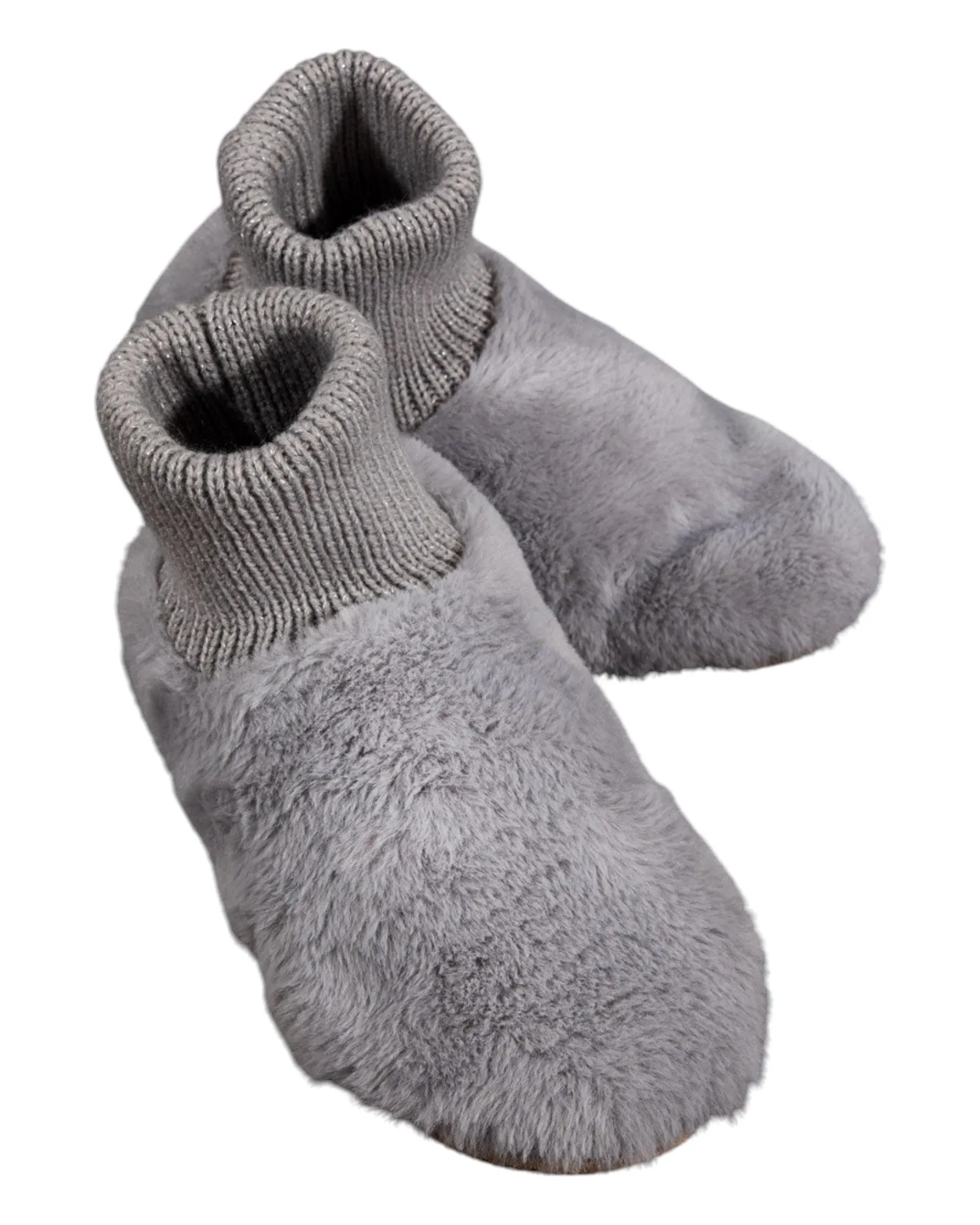 Grey Plush Faux Fur Slippers