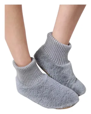 Grey Plush Faux Fur Slippers