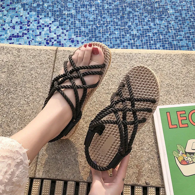 Hnzxzm Sandals Woman Shoes Braided Rope with Traditional Casual Style and Simple Creativity Fashion Sandals Women Summer Shoes