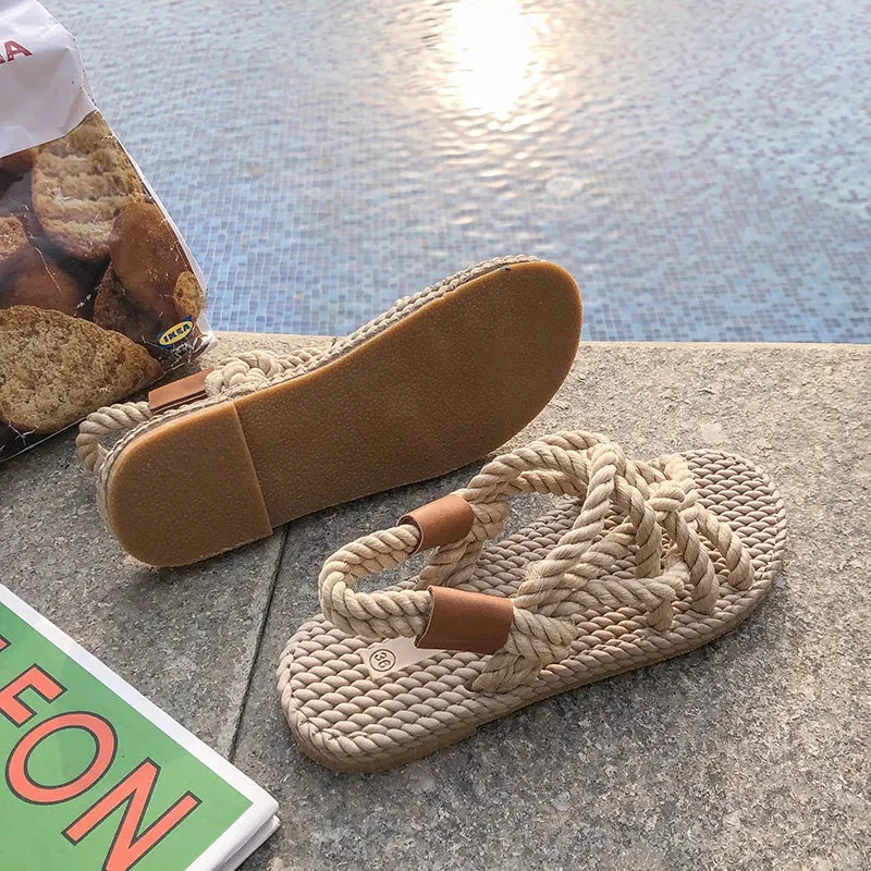 Hnzxzm Sandals Woman Shoes Braided Rope with Traditional Casual Style and Simple Creativity Fashion Sandals Women Summer Shoes