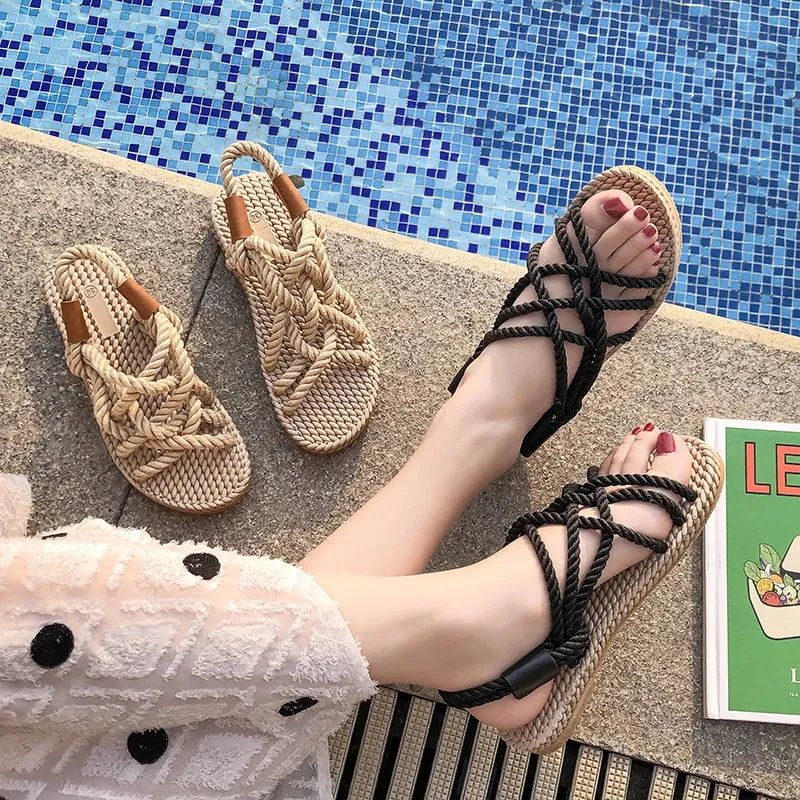 Hnzxzm Sandals Woman Shoes Braided Rope with Traditional Casual Style and Simple Creativity Fashion Sandals Women Summer Shoes