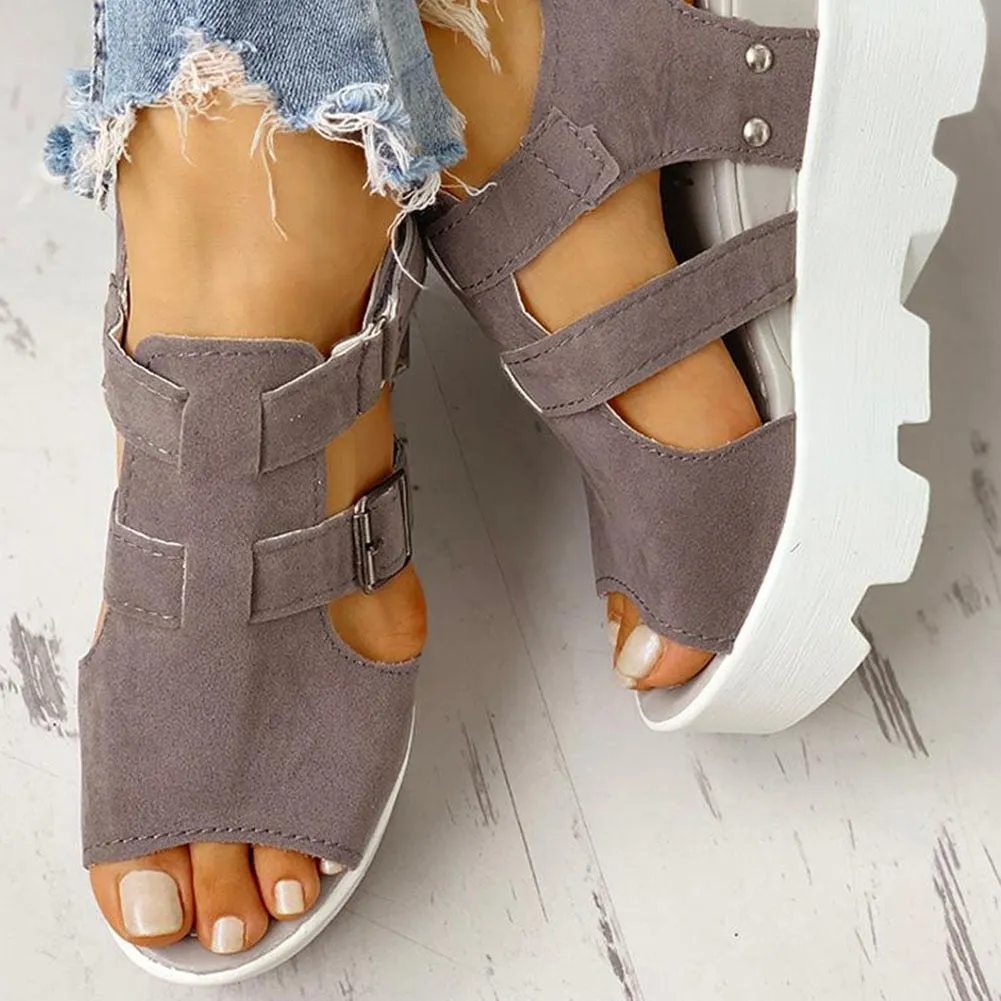 Platform Wedge Suede Peep Toe Sandals