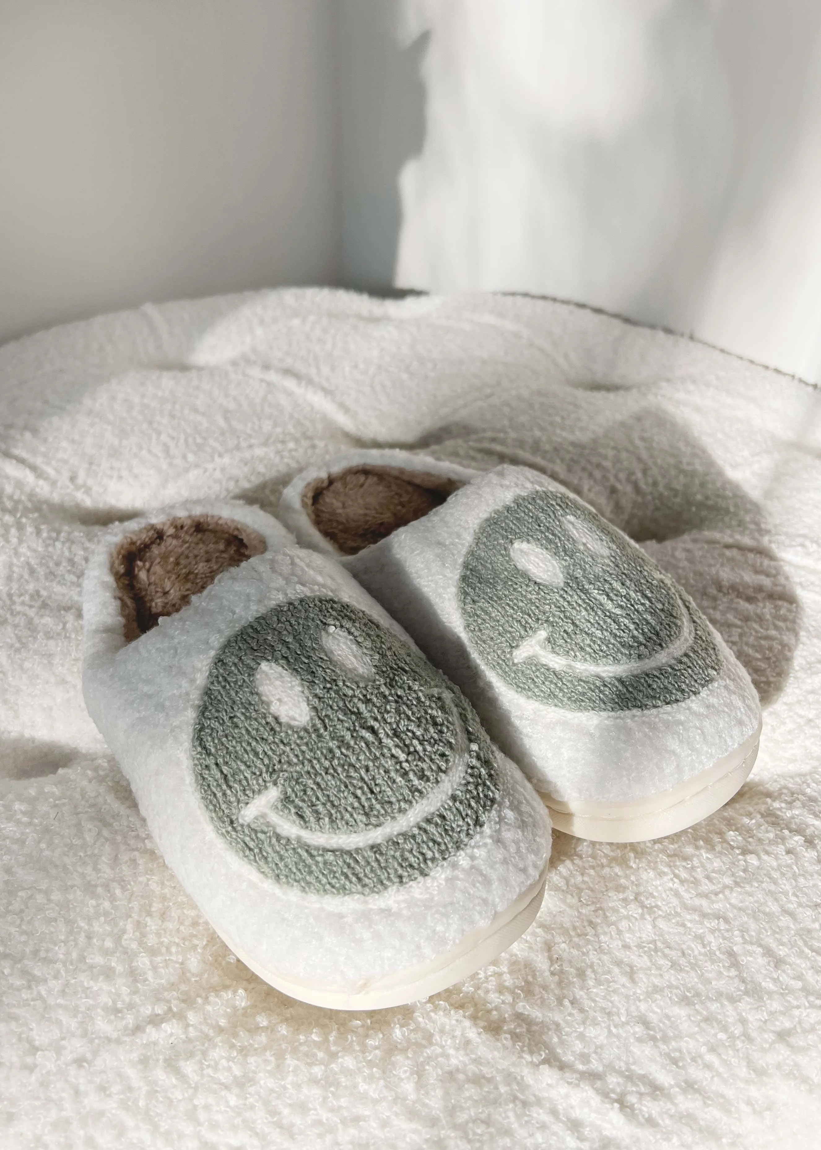 Smiley Face Slippers Sage
