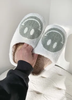 Smiley Face Slippers Sage