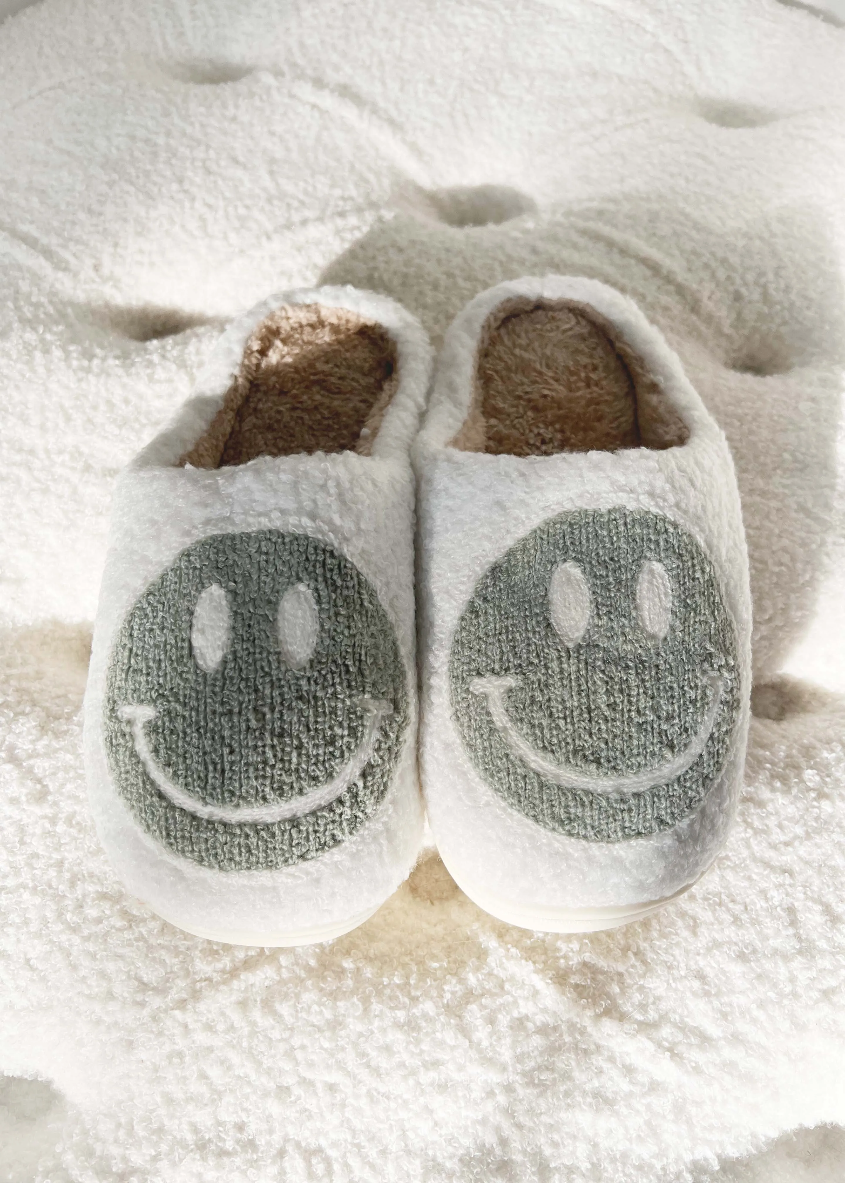 Smiley Face Slippers Sage