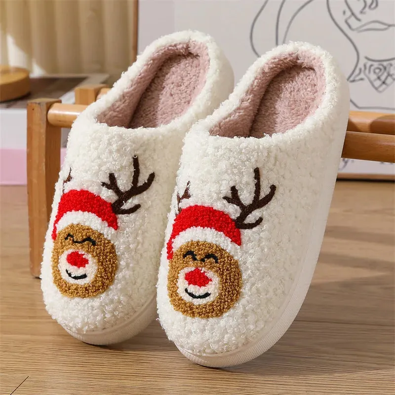 Sohiwoo Cartoon Christmas Fluffy Home Slippers Women Winter Comfort Soft Sole Indoor Cotton Slippers Woman Funny Shoes House Slides