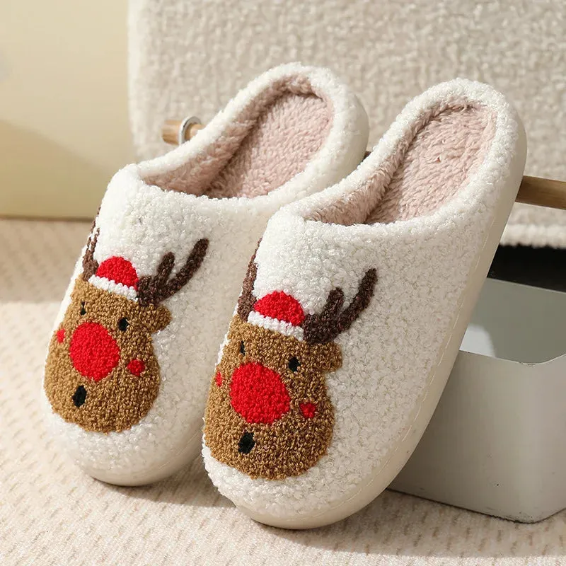 Sohiwoo Cartoon Christmas Fluffy Home Slippers Women Winter Comfort Soft Sole Indoor Cotton Slippers Woman Funny Shoes House Slides