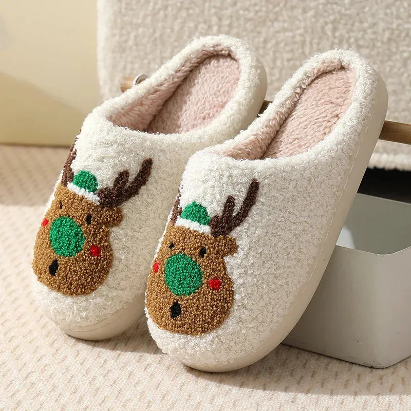 Sohiwoo Cartoon Christmas Fluffy Home Slippers Women Winter Comfort Soft Sole Indoor Cotton Slippers Woman Funny Shoes House Slides